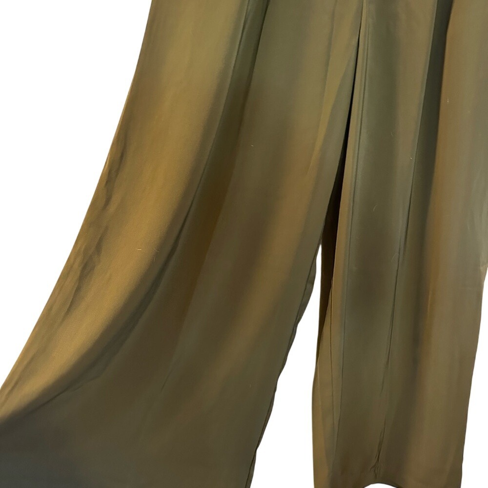 Tronjori Olive Green Wide Leg Pleated Palazzo‎ Pants Size L - Picture 2 of 5